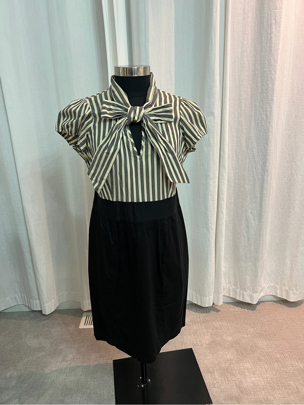 The Limited Black and White Striped Bow-Front Dress